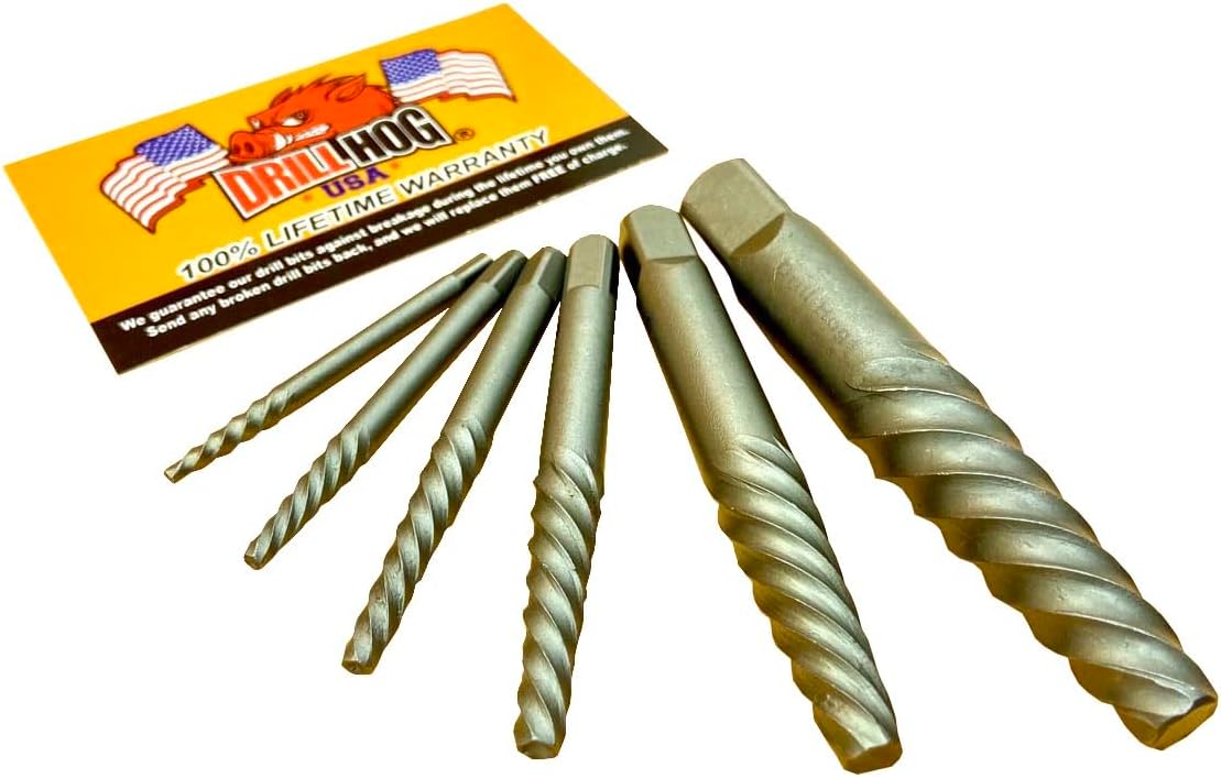 Drill Hog 6 Pc Spiral Easy Out Set Round Screw Extractor