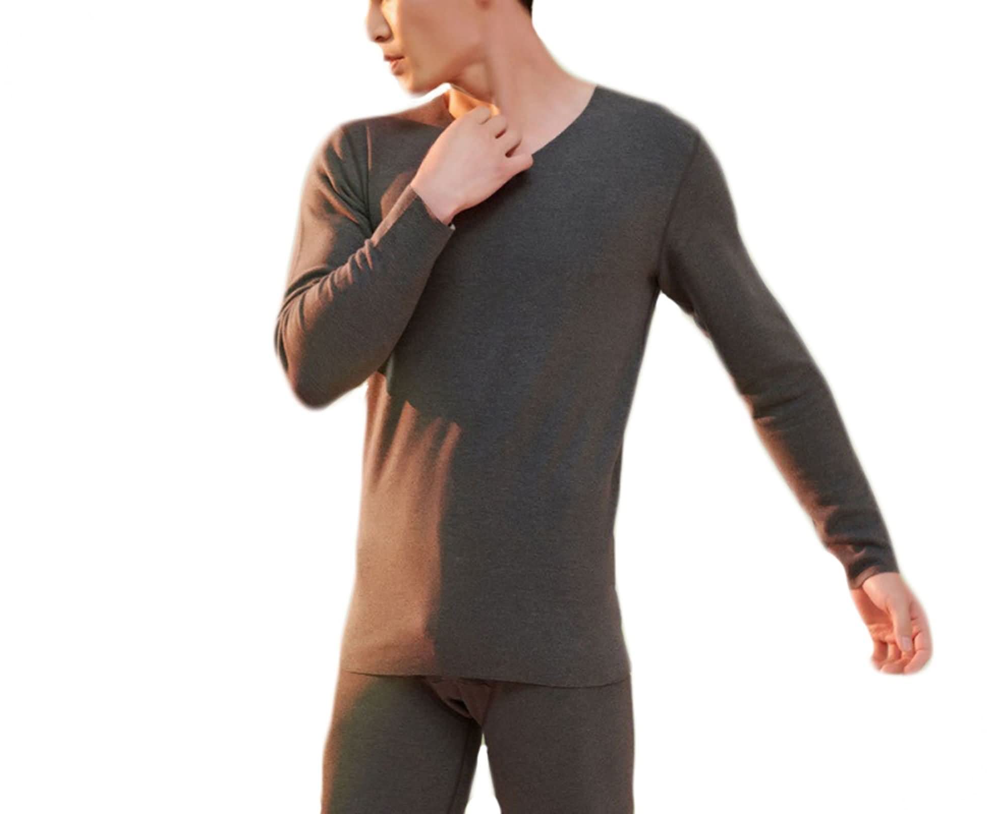 Dsnyu Thermal Wear Men, Silk Round Neck Thermal Wear, Dark Gray Soft Thermal Top and Bottom L