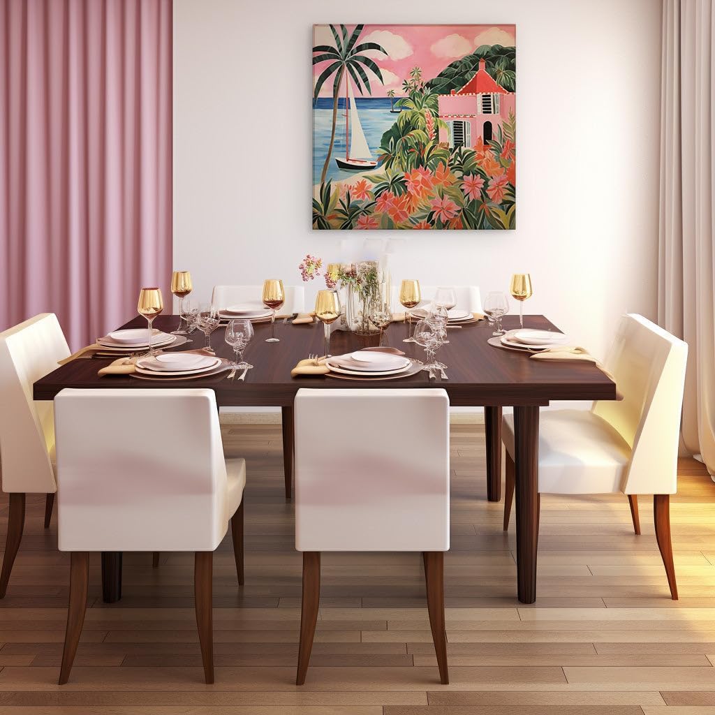 Canvas for Living Room. Serene Tropical Escape in Pink A Portrait of Paradise, 27 x 18 inch Canvas Wall Art - Contemporary Masterpieces - Botanical Home Decor