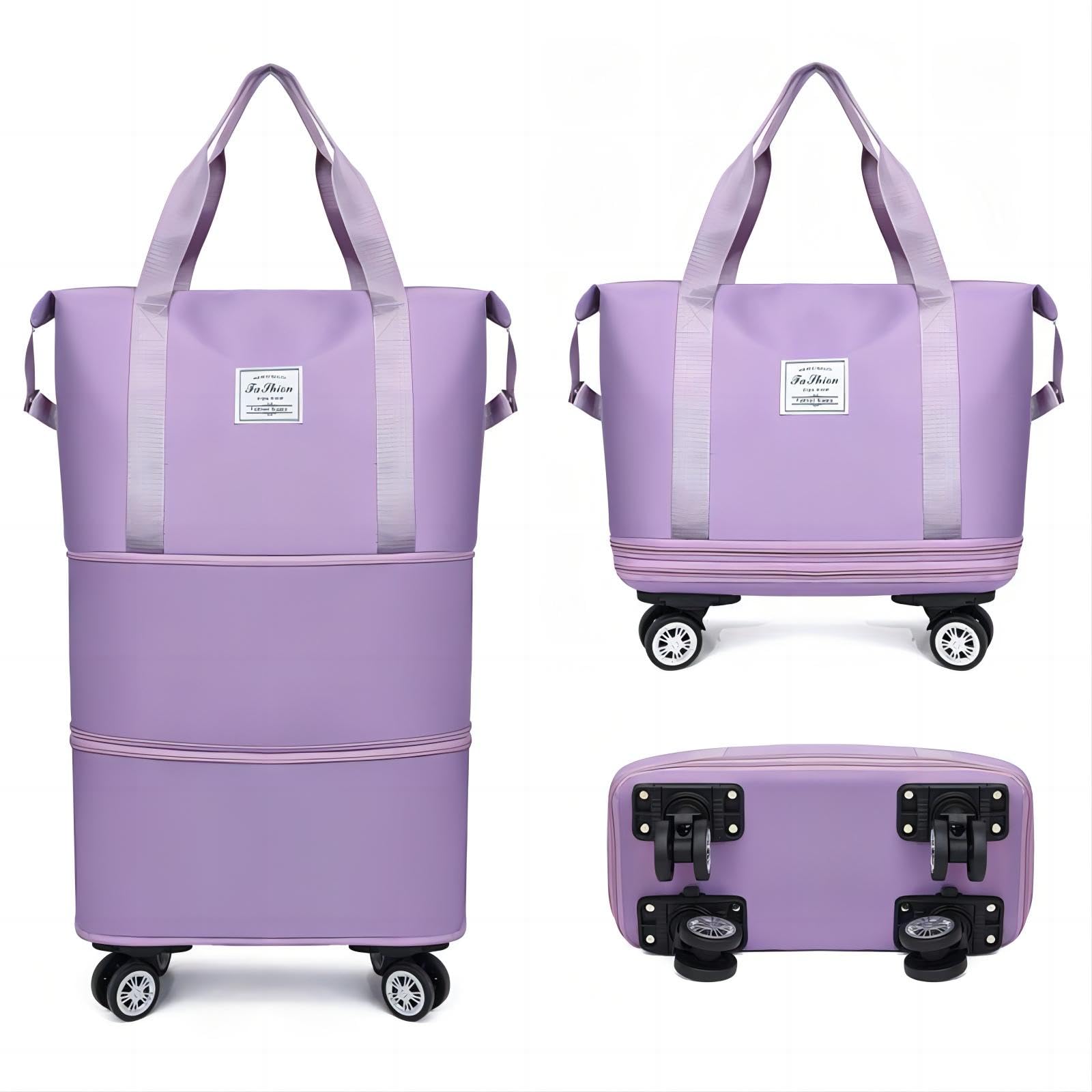 LNV 2025 New Travel Duffel Bag,Sports Tote Gym Bag,suitcases Weekender Overnight Bag for Women，Suitcases With Wheels, Expandable 28-58L luggage,purple