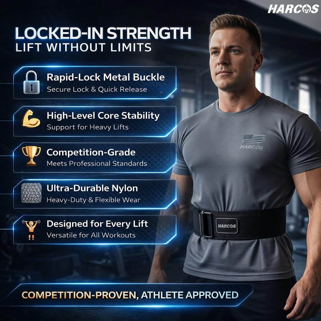 HARCOS Auto-Lock Weight Lifting Belt – 4” Premium Nylon Gym Belt for Squats, Deadlifts & Olympic Lifting – Adjustable Core Support Belt for Men & Women