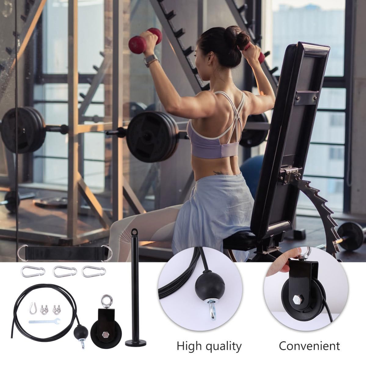 Toyvian Kit de Poleas de Entrenamiento Físico de Metal Negro, Fácil de Usar y Ligero, Sistema para Ejercicios de Fuerza en Casa y Acondicionamiento Físico