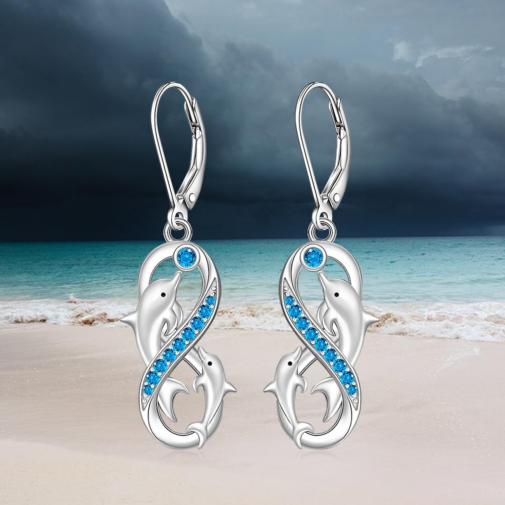 Dolphin Earrings for Women Infinity Dolphin Earrings Sterling Silver Dangle Ocean Beach Summer Jewelry - Image 7