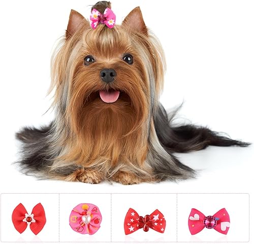 Miniatura 7 de 50 lazos para perros con bandas de goma, lazos para el pelo de mascotas, gatos, perros, cuentas de diamantes de imitación multicolor, lazos para