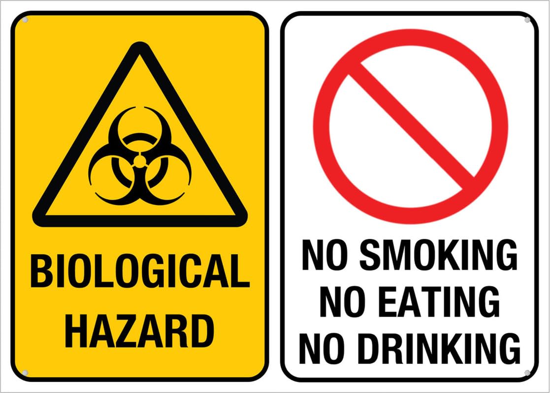 Biological Hazard No Smoking No Eating No Drinking Aluminum Metal Sign 8"x12" Rust-Free Easy To Read Sturdy For Home/Farm/Yard Use