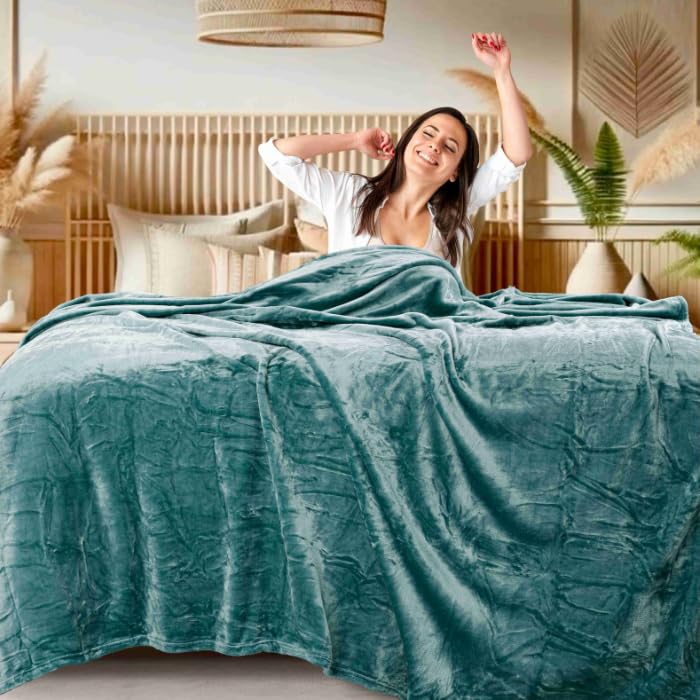 Image of ABRAZO AC Blanket | 300 GSM Lightweight Super Soft Cozy for Bed, Sofa, Couch, Travel & AC Room | Double Bed 220x240 cm | Solid Color | Breathable All-Season Comfort (Clouded Blue)