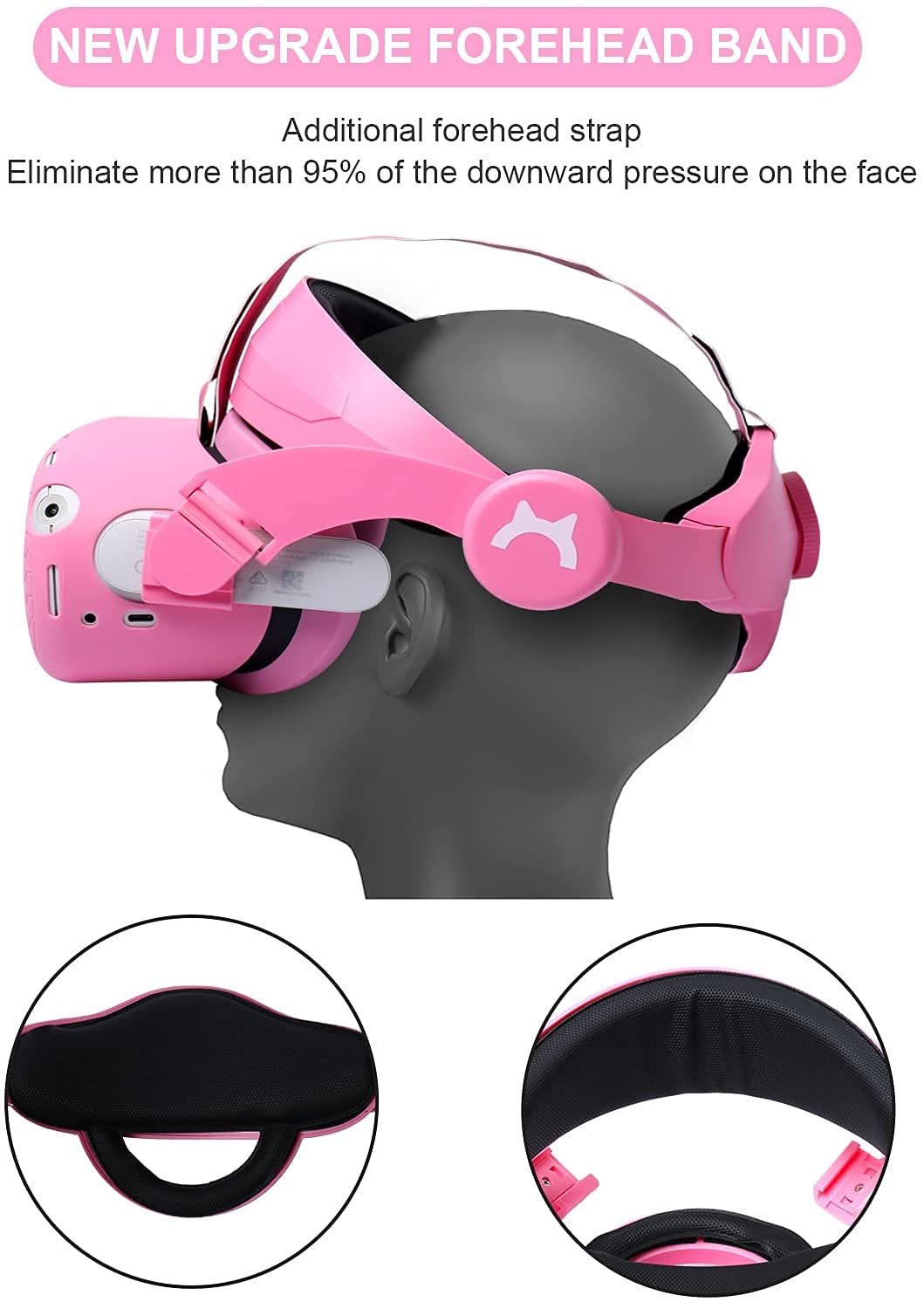 Pasek Na Głowę Do Oculus Quest 2, Regulowany Pasek Na Czoło Z Silikonowym Uchwytem Kontrolera Dotykowego, Osłona Twarzy VR i Powłoka VR Przednia Osłona Ochronna Na Twarz Zamiennik (Różowy)