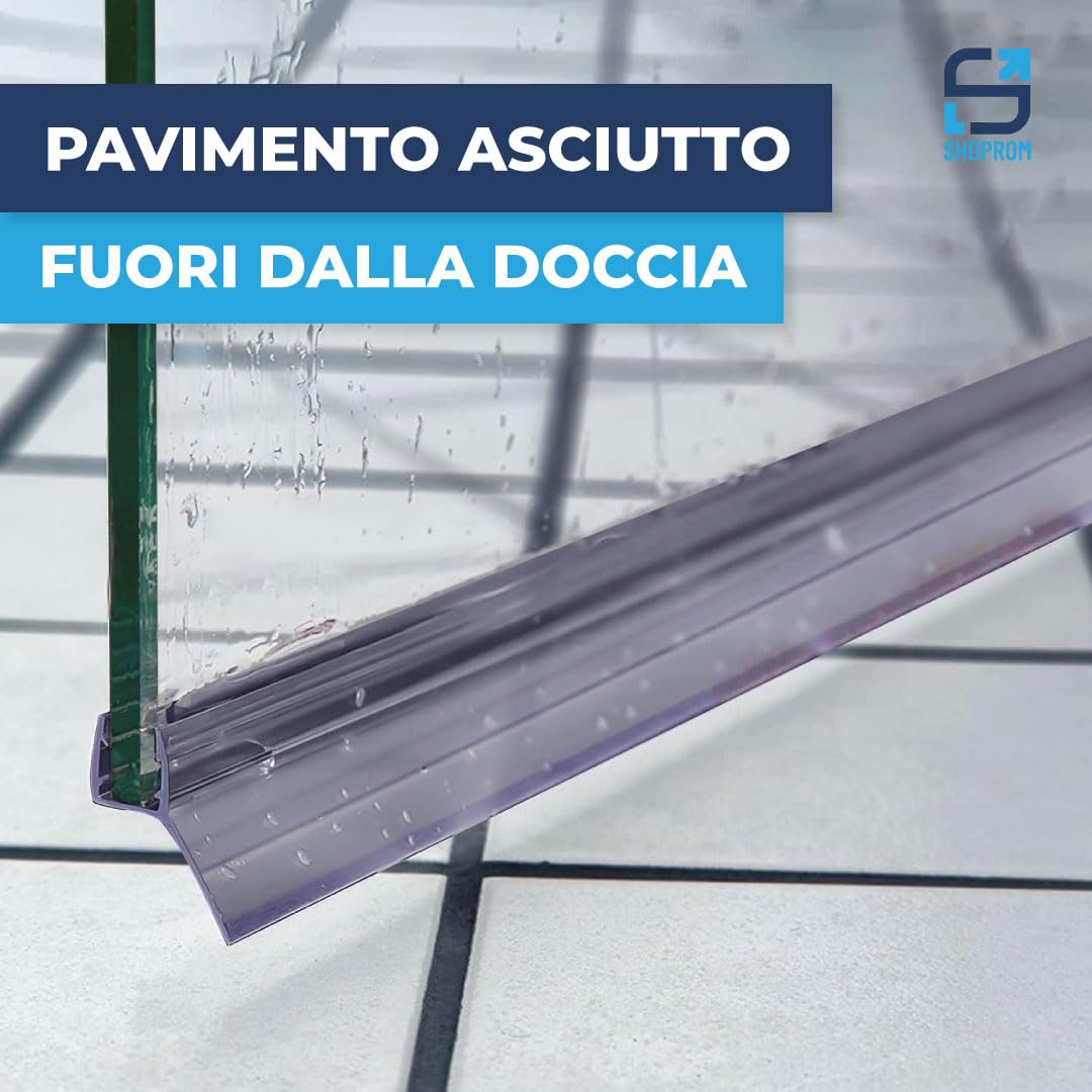 Guarnizione Box Doccia in PVC con Gocciolatoio per Vetri 6-7-8 mm, 100 cm, Trasparente, Antimuffa