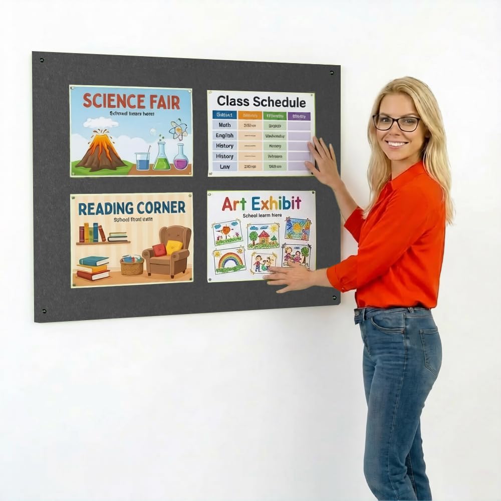 Frameless Fire-Retardant Charcoal Noticeboard, 120 x 90 mm, Message Pinboard, Recycled, Wall-Mounted - 12 Colours to Choose from - Ideal for Office, Classroom