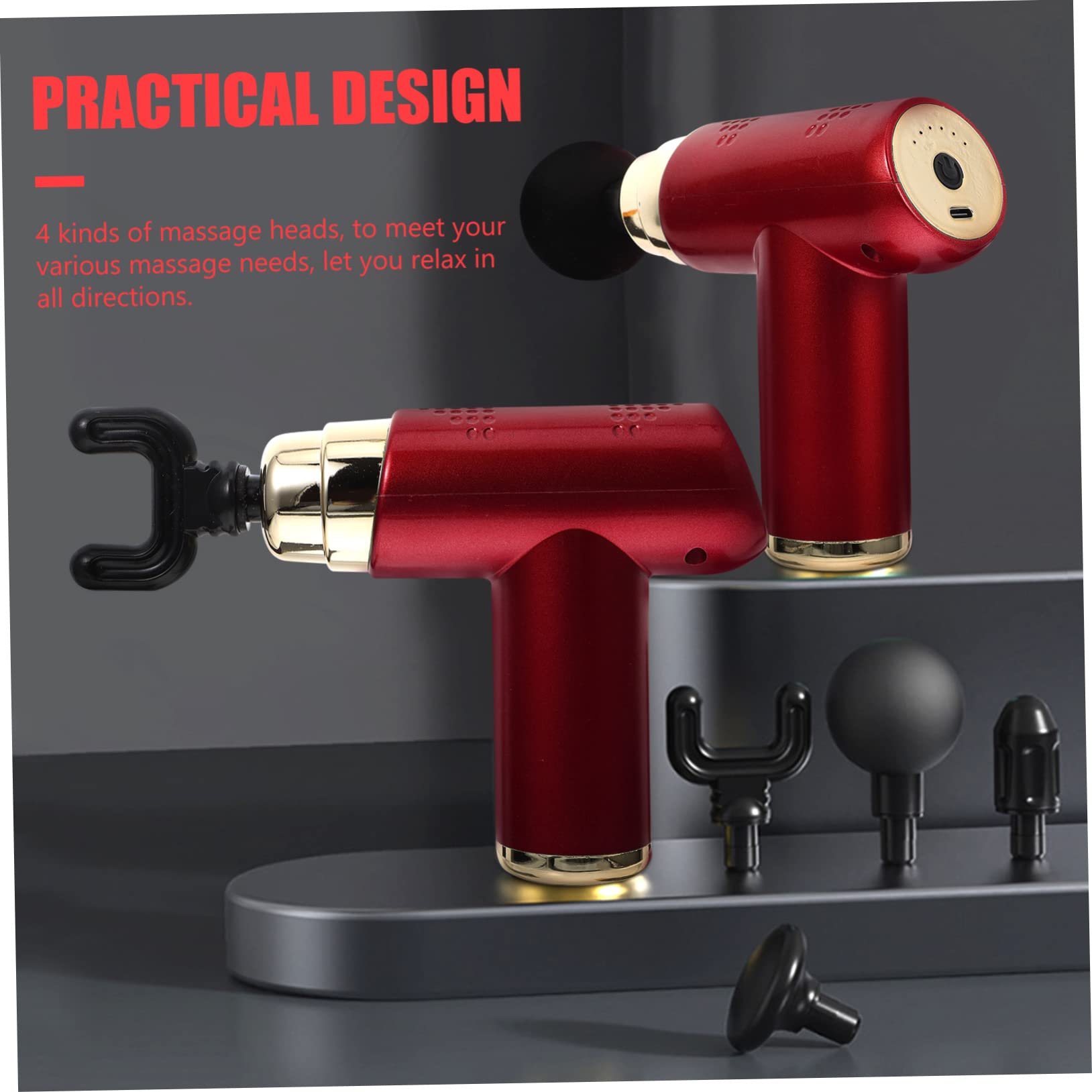 Masajeador Corporal Eléctrico De Percusión Mini, Ajustable 6 Velocidades, 4 Cabezales De Masaje, Portátil Para Relajación Muscular Postejercicio y Uso Doméstico Rojo