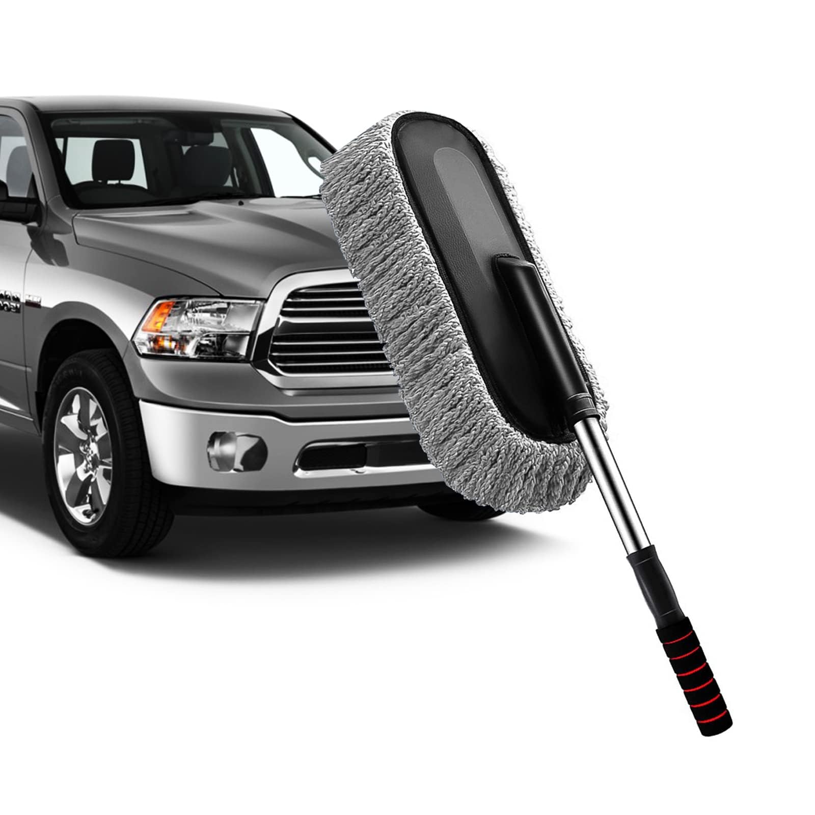 TERRIFI Car Duster - Extendable Long Handle Microfiber Car Duster, Scratch-Free Exterior Car Cleaning Tool, Dust Brush for Trucks, Pickups, Motorcycles, and More, Gray.
