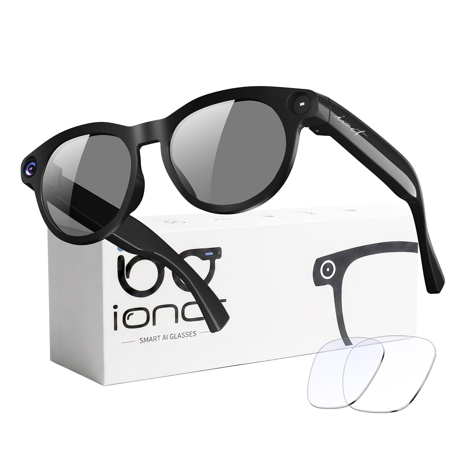 AI Smart Glasses with Camera, 8MP HD Video, Real-Time Translation | Photo Capture,Object Recognition,80min Video Time,Open-Ear Music, Bluetooth Calls, AI Assistant