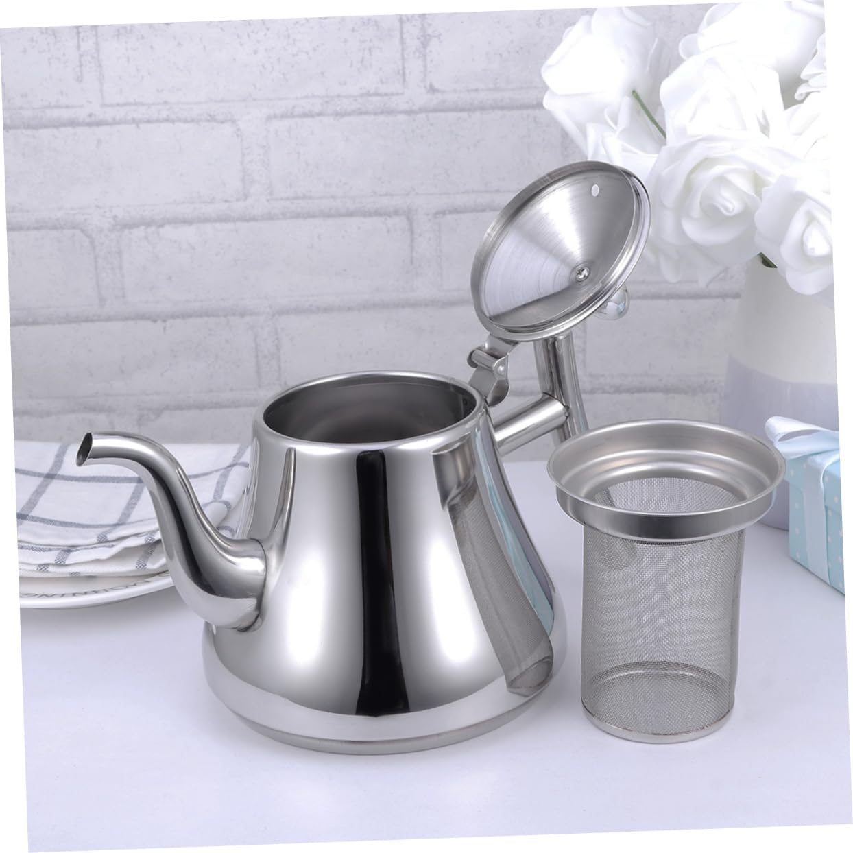 Ciieeo Stainless Steel Tea Pot Strainer Fall Tea Kettle for Stove Comfortable to Hold Home Restaurant Use