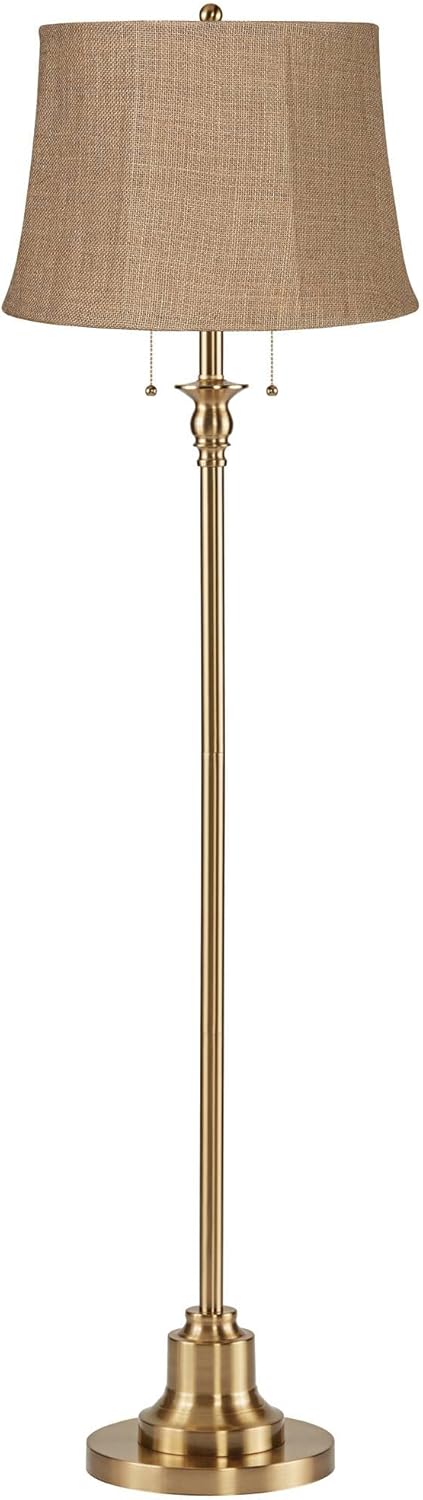 360 Lighting Dyna Traditional 58" Tall Standing Floor Lamp Skinny Pole Pull Chain Gold Antique Brass Finish Living Room Bedroom House Reading Office Home Decor Entryway Dining Natural Burlap Shade