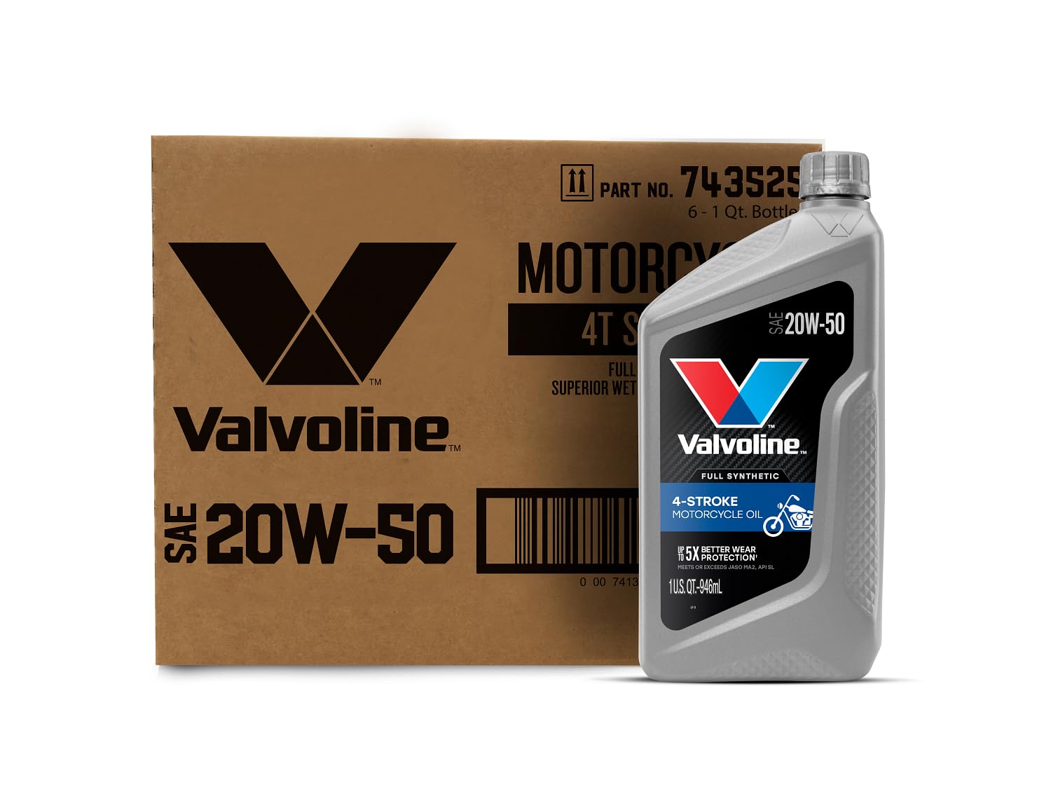 Valvoline4-Stroke Motorcycle Full Synthetic SAE 20W-50 Motor Oil 1 QT, Case of 6