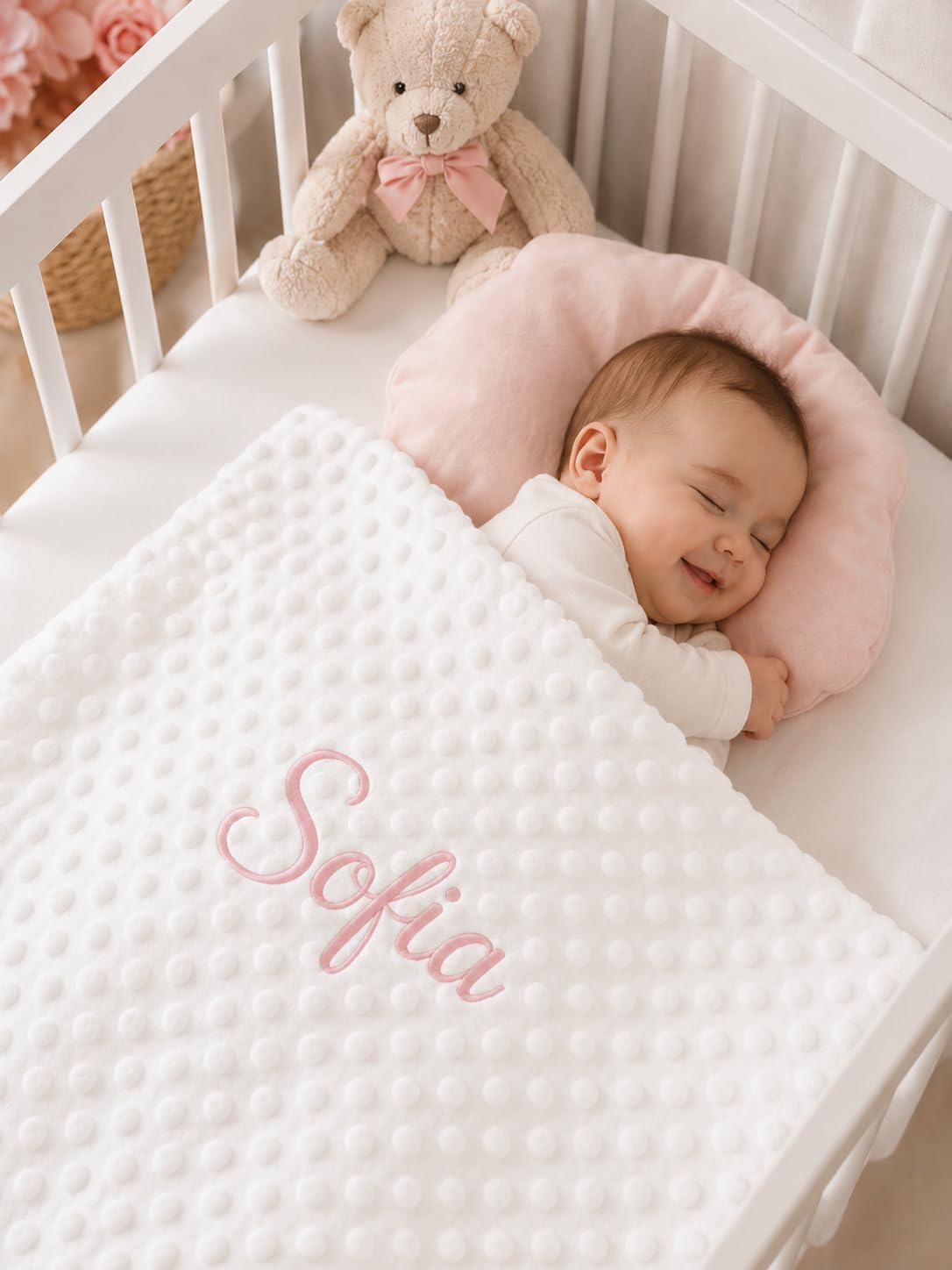 Danielstore Manta Bebe Personalizada con Nombre Bordado Manta Envolvente para Bebés Suave y Confortable para Todas Las Estaciones del Año 0,80 x 1,10 m