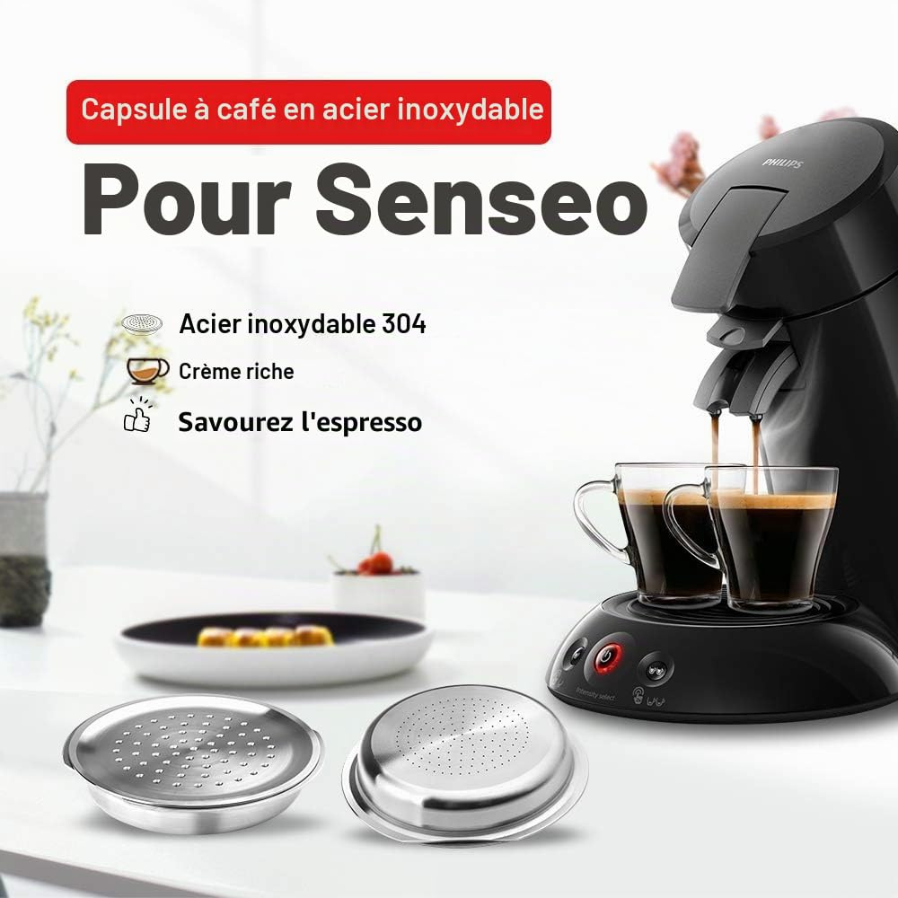 i Cafilas Lot de capsules de café rechargeables en acier inoxydable Compatibles avec Philips Sen seo Pour machines Philips Sen seo (2 capsules)