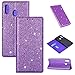 Produktbild Hancda Hülle für Samsung Galaxy A40, Handyhülle Flip Case Glitzer Bling Hülle Leder Tasche Schutzhülle Handytasche mit ein Kartenfach Klapphülle für Samsung Galaxy A40,Lila