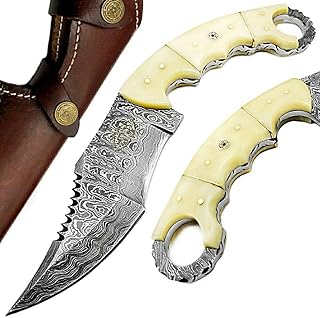Best.Buy.Damascus1 Damascus Hunting Knife Camel Bone 9.5'' Fixed Blade Knife Custom Handmade knife Premium Quality bowie knife hunting gear gifts for men - Best.Buy.Damascus1