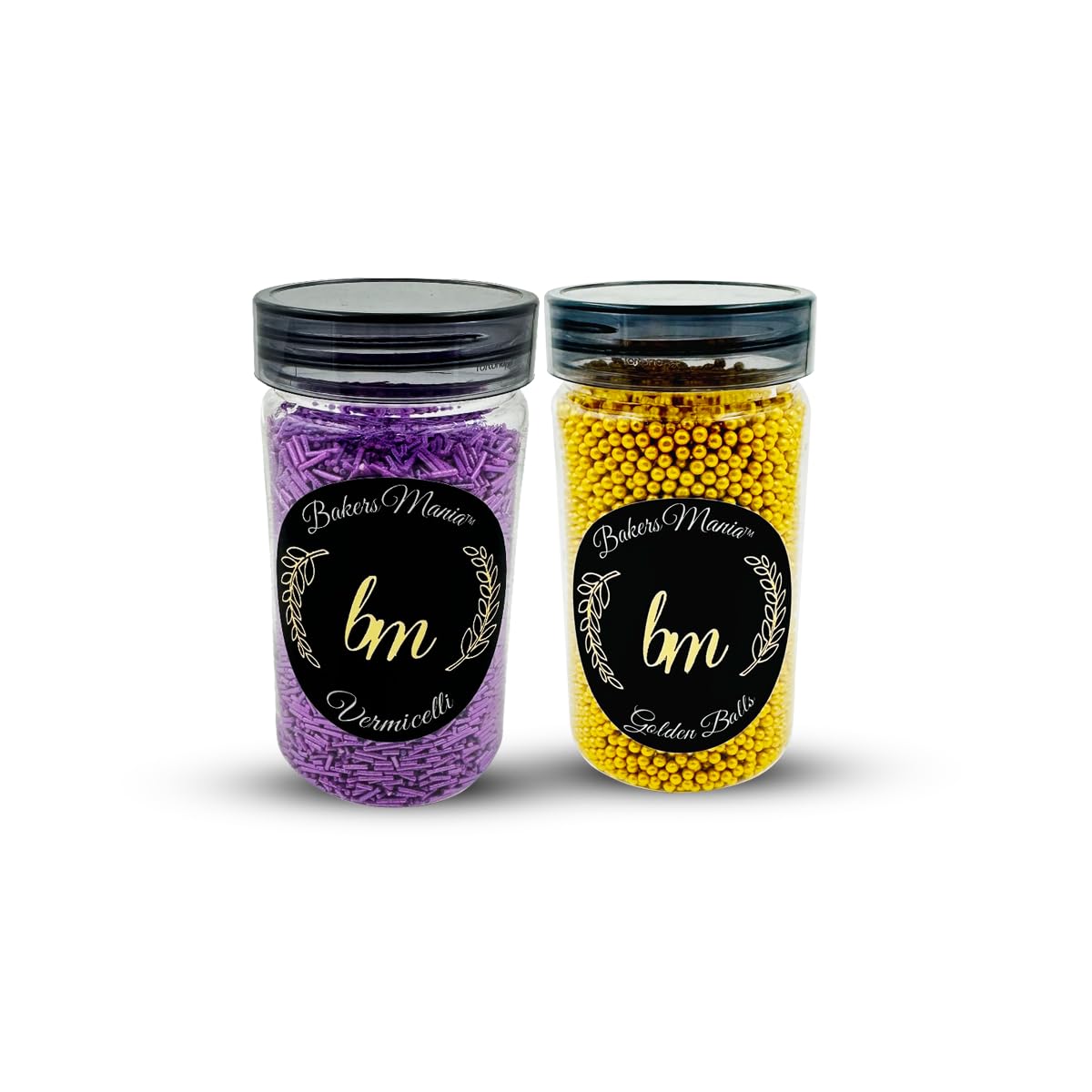 Bakers Mania Edible Sprinkle for Cake, Cupcake, Dessert, Pastry, Ice Cream, Brownies Decoration, Baking Cake Items (150 gm) (Golden Balls & Purple Vermicelli)