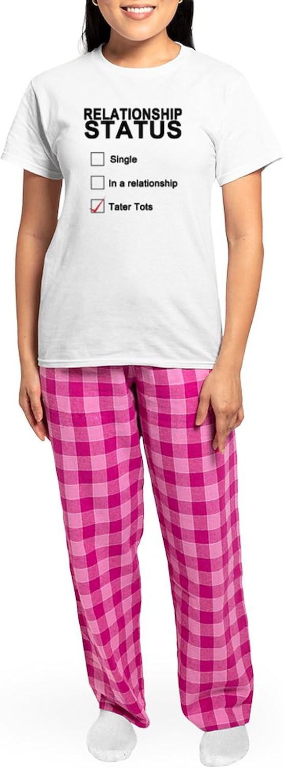 CafePress Inarelationshipwithtatertot Women's Light Pajamas Women's Novelty Cotton Pajama Set, Comfortable PJ Sleepwear