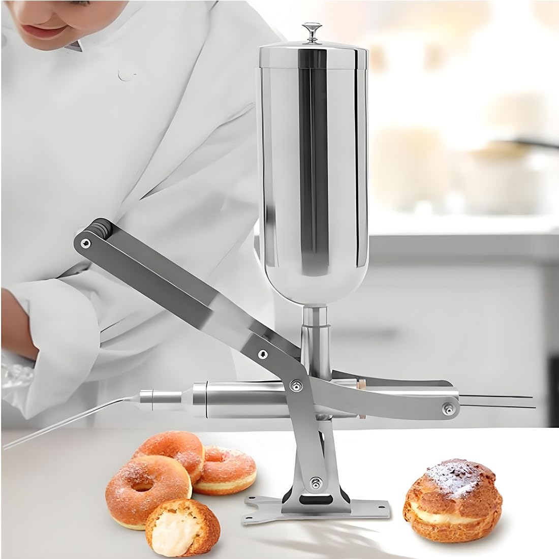 Máquina de llenado de mermelada de churro de frutas latinas, comercial o doméstica, 5 L, manual de acero inoxidable, máquina de llenado de postres para cocina, restaurante, con 4 boquillas de llenado