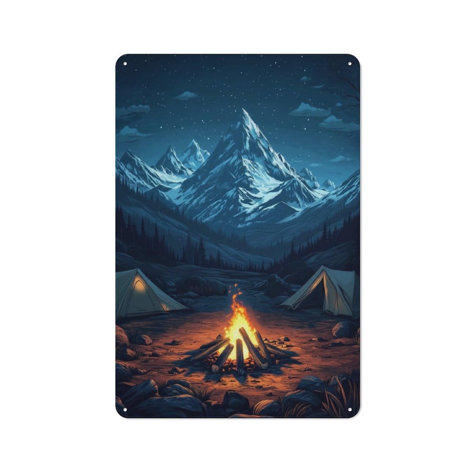 Junmoney The Mountain Campfire Under Stars 30X20cm Retro Tin Wall Plaque With For Pub Or Café, A Winter Wall Decor Update For Café Interior Fans