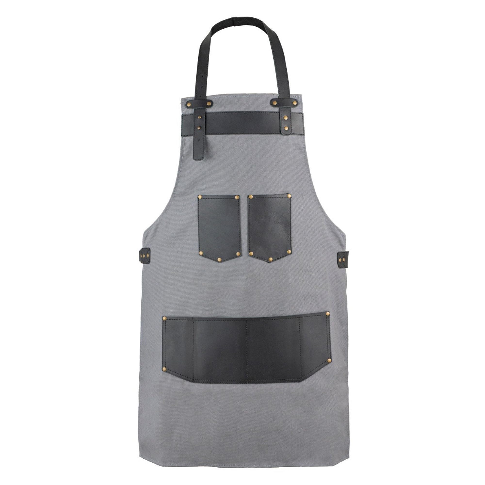 Leathershire Top Grain Leather Blue Canvas Apron Butcher Cook, BBQ, Chef, DIY, Woodwork Apron Gift for Him Gift for HerGift for Him Gift for Her (Grey) — image 1