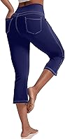 VOOVEEYA Women's Capri Leggings with Pockets - High Waisted Yoga Capris Straight Leg 21" Stretchy Crop Pants