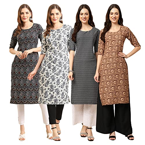 Image of Pinkmint Women's Crepe Digital Print Straight Kurta [Pack of 4]