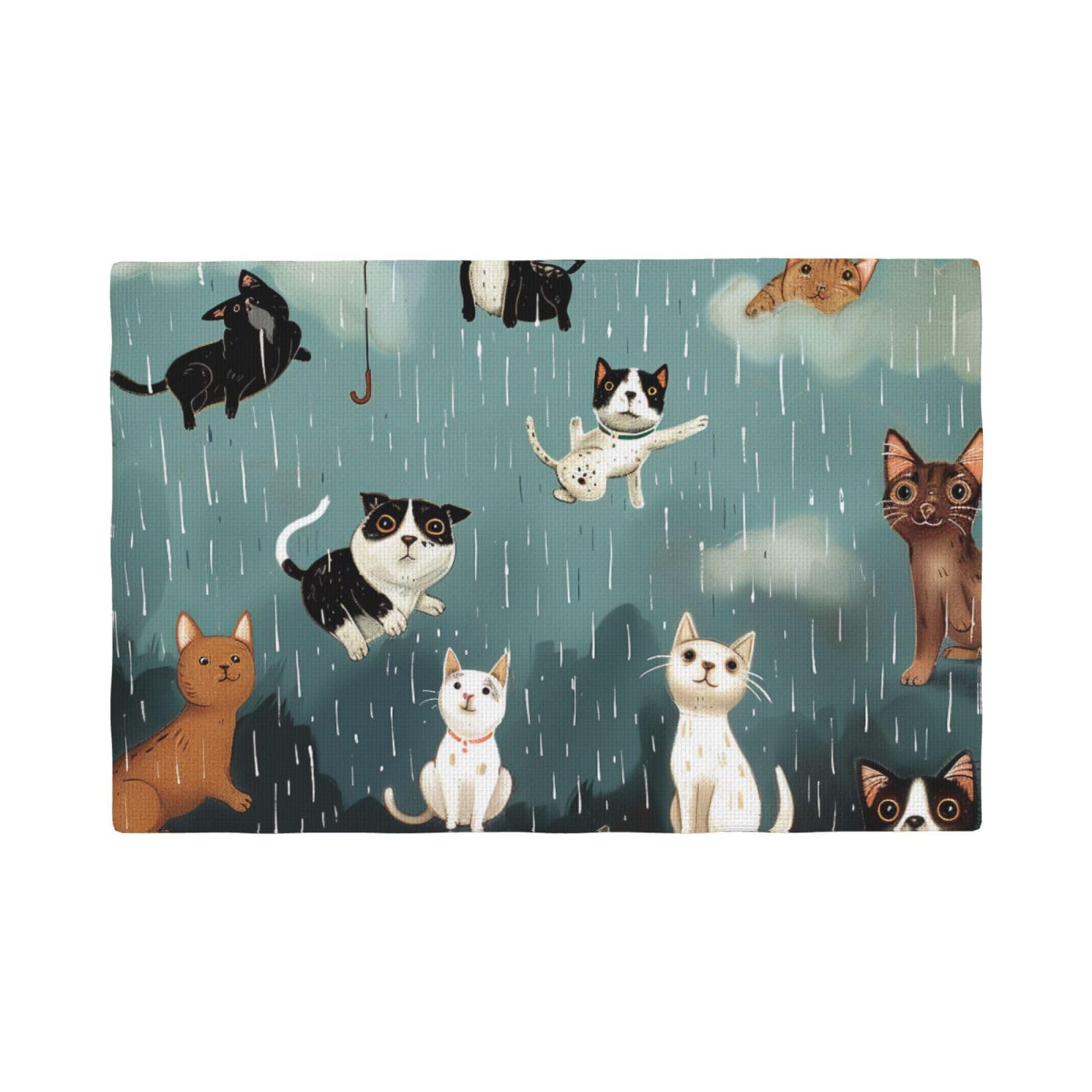 Raining Cats & Dogs Print Placemats Set, Heat Resistant Washable Placemat 12x18in Table Mats for Party Kitchen Dining Table Decoration Indoor Outdoor, Six Piece