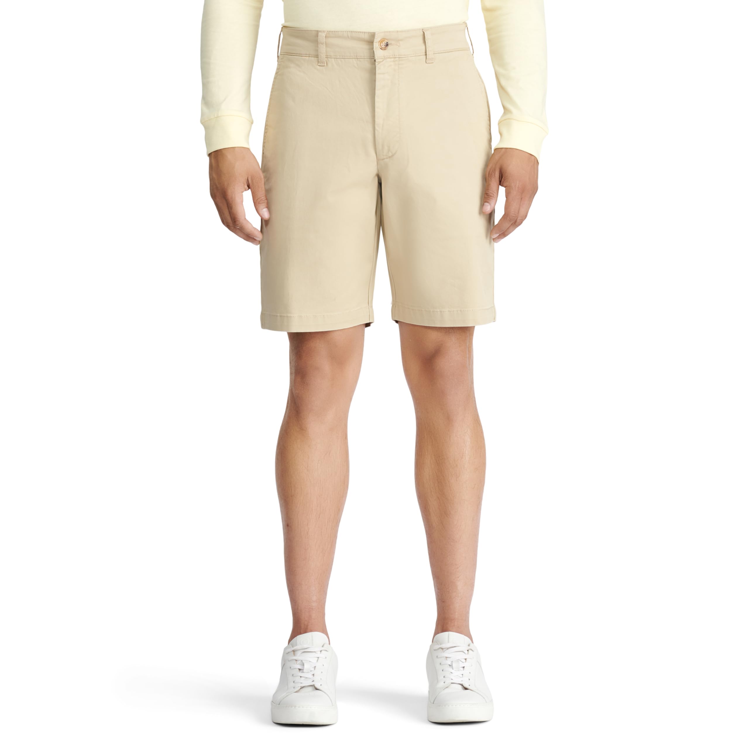 IZOD Men's Saltwater 9.5" Flat Front Chino Short, Pale Khaki, 36