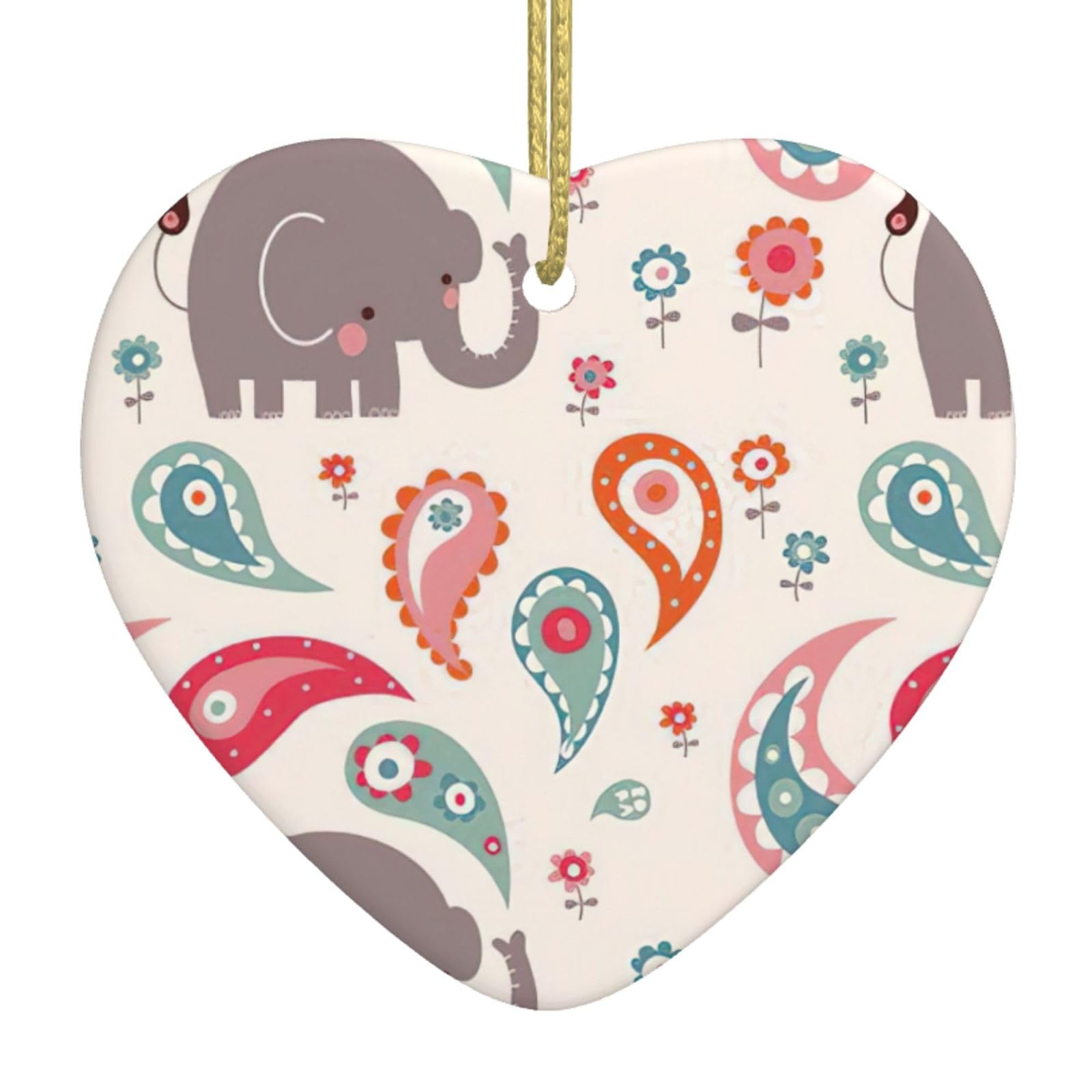 Nbtghga White Elephants Print Christmas Ornaments, Ceramic Hanging Ornament, Xmas Tree Decoration, Holiday Home Decor