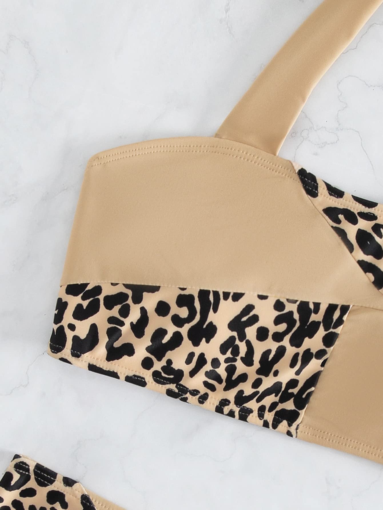Costume da Bagno Bikini A Vita Alta in 2 Pezzi con Stampa Animalier Leopardata Donna Color Kaki Multi S
