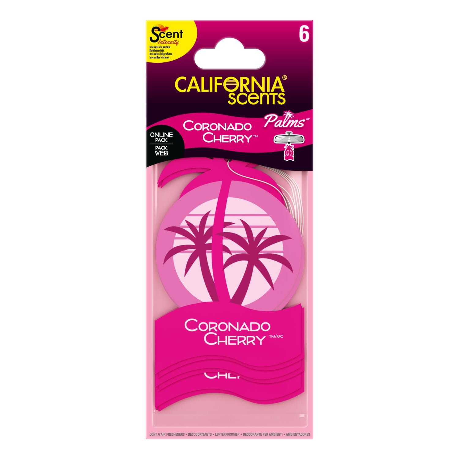 California Scents Car Air Fresheners, Palms, New Car Smell, Set of 6, Cherry