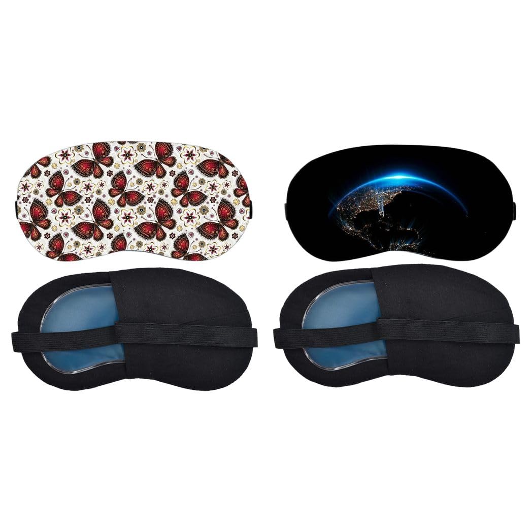Aoxeria Red Floral Butterfly Pattern, Blue Earth Horizon Sleeping Mask Combo, Soft Comfortable Light-Blocking Eye Cover for Women, Men & Kids, Reusable Blindfold for Night Sleep, Nap (Pack of 2)-image-39