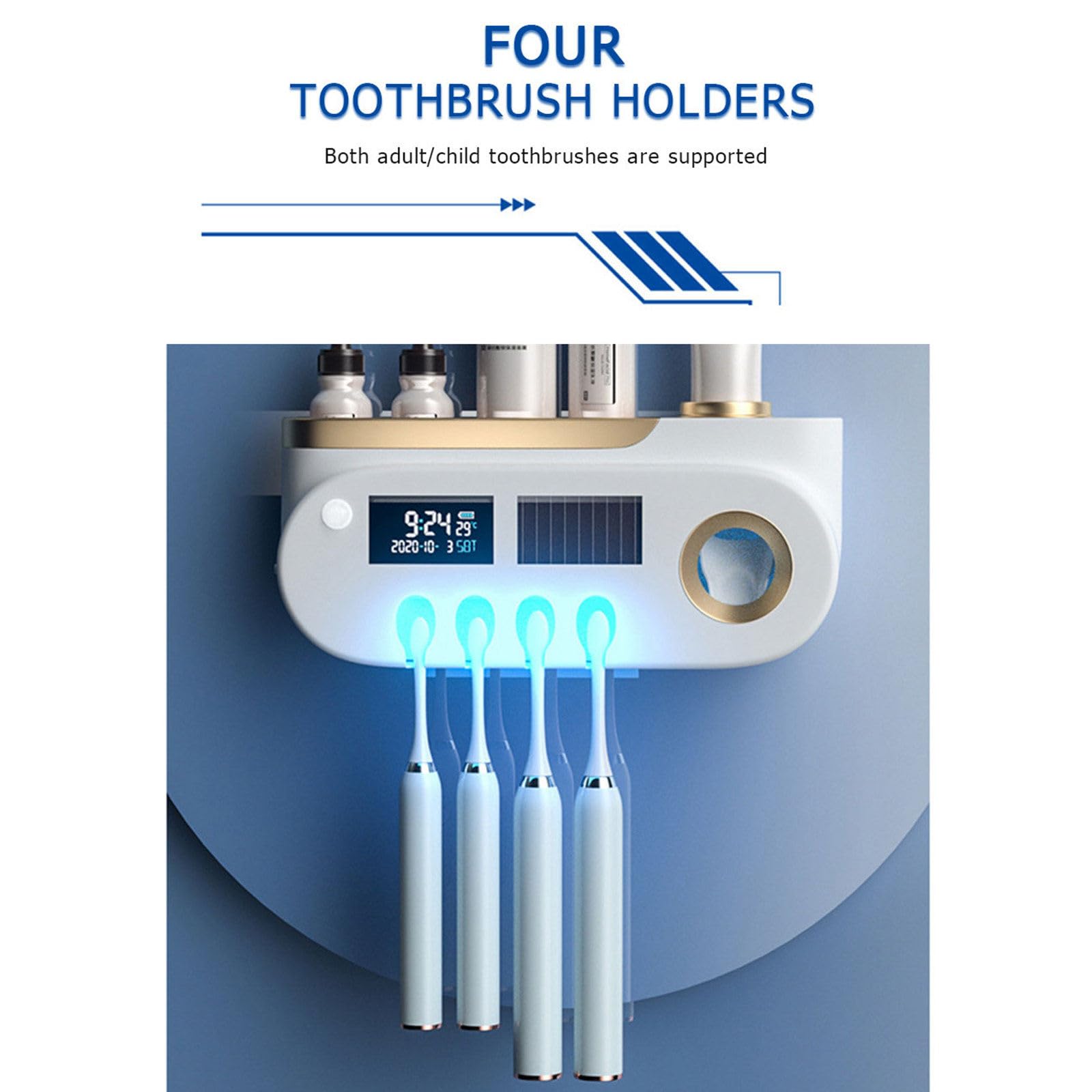 Dispensador de Pasta de Dientes montado en la Pared, esterilizador de Cepillo de Dientes Inteligente con Pantalla LED, Soporte para Cepillo de Dientes, Organizador de baño, Accesorios,A