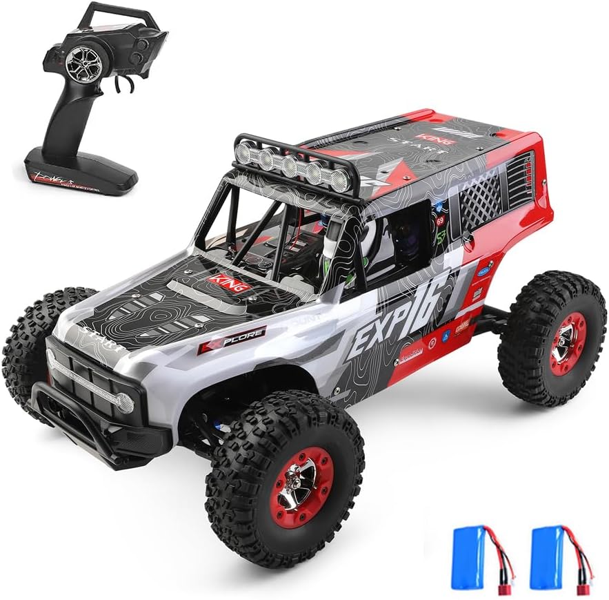 GoolRC WLtoys 124006 RC Car, 1:12 Scale Remote Control Car, 4WD 40KM/H High Speed RC Truck, 2.4GHz Off-Road RC Crawler RTR with LED Lights and 2 Batteries for Adults (Red) Red 2 Batteries