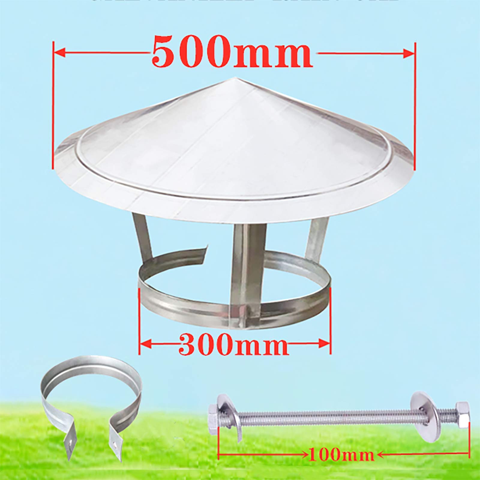 QWEASDF 100-300 mm Chapeau Cheminee, Chapeau Evacuation Fumee de Toiture Maison,Acier Inoxydable Chapeau Conduit de FuméE,300mm