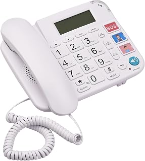 Telefone com fio preto com mesa de botões grande Telefone fixo Suporte telefônico Viva-voz/Rediscagem/Flash/Discagem rápida/Controle de toque para Idosos Home Office Business Hotel