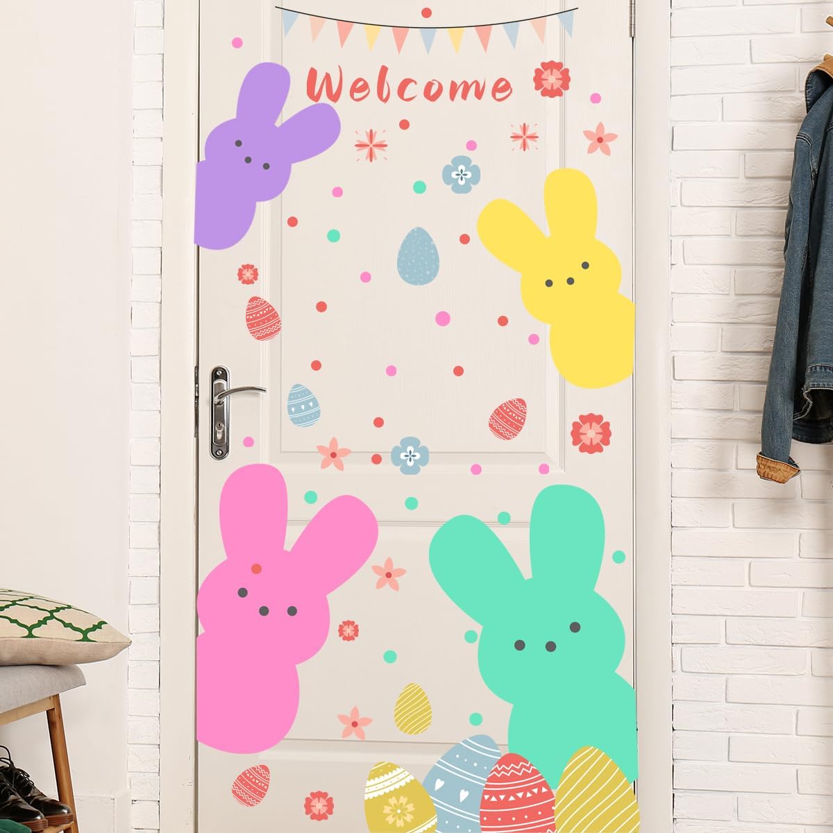 Easter Sticker CYNOSA Easter Bunny Door Stickers Easter Bunny Door Decor  Easter Eggs Large, image size:1200x1200