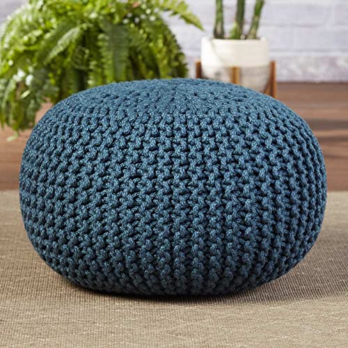 Ultra Durable Round Pouf Ottoman Chunky Knit Weave for Texture & Handmade Appeal, Size 20