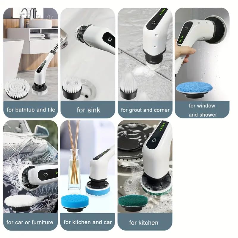 Image of Electric Spin Scrubber,Cordless Cleaning Brush,Shower Cleaning Brush with 8 Replaceable Brush Heads, Power Scrubber 5 Adjustable Speeds for Floor Bathroom Shower Bathtub Glass Car, Gift