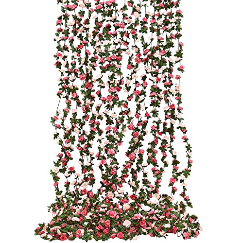8Pcs 64.4Ft Flower Garland, Fake Rose Vine Artificial Flowers Hanging Rose Ivy Garland For Room Wall Decor Hanging Baskets Wedding Arch Garden Background Decor (Pink-8Pcs) #TOP30