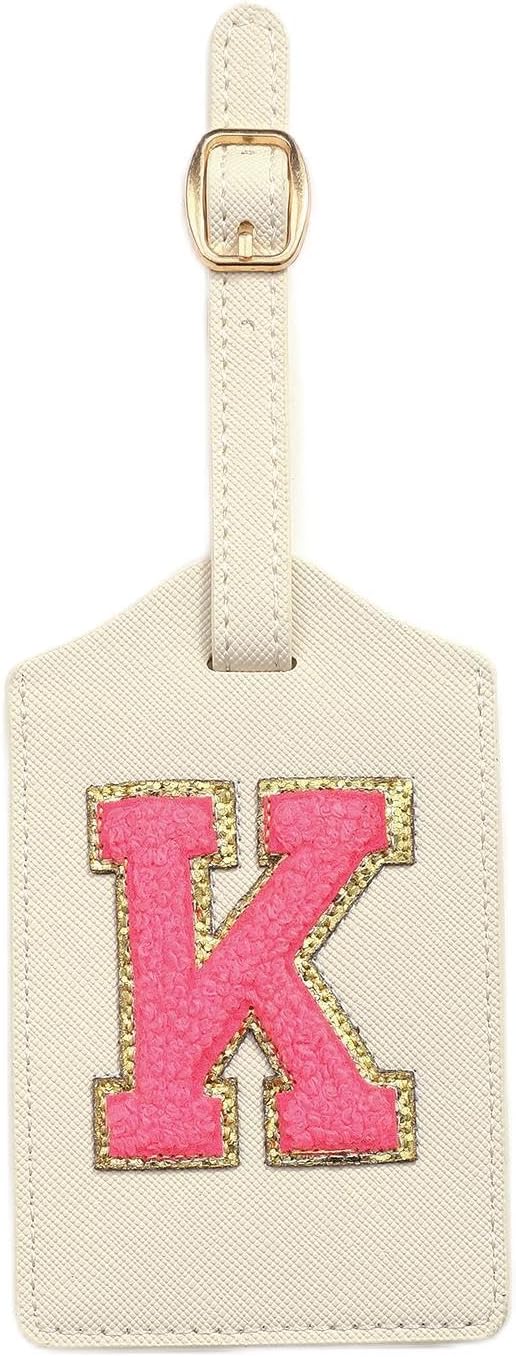 Initial Luggage Tag, PU Leather Luggage Tag, Embroidered