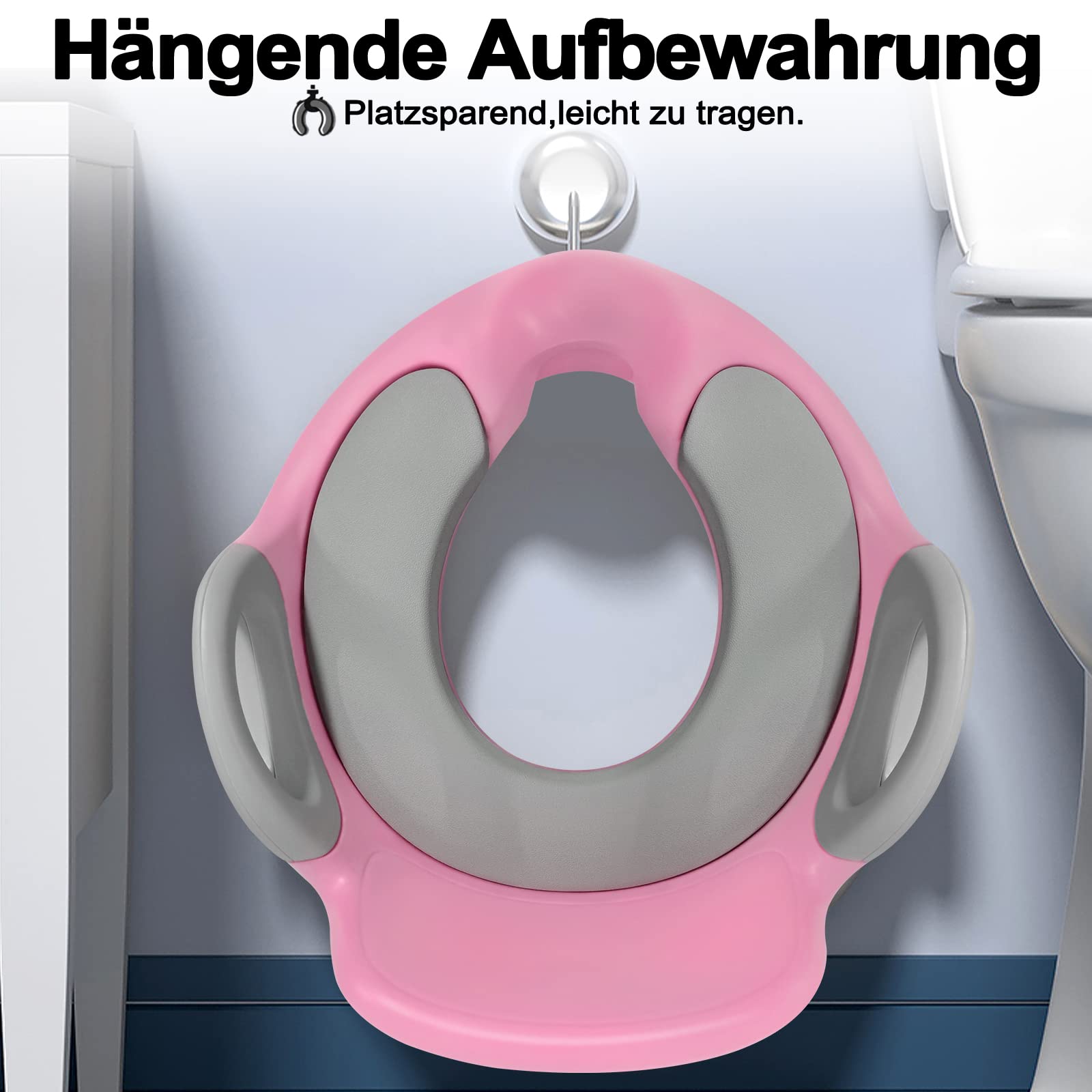 LZQ Sedile WC per bambini da 1 a 8 anni, con imbottitura antiscivolo, maniglia, schienale e paraspruzzi (rosa)