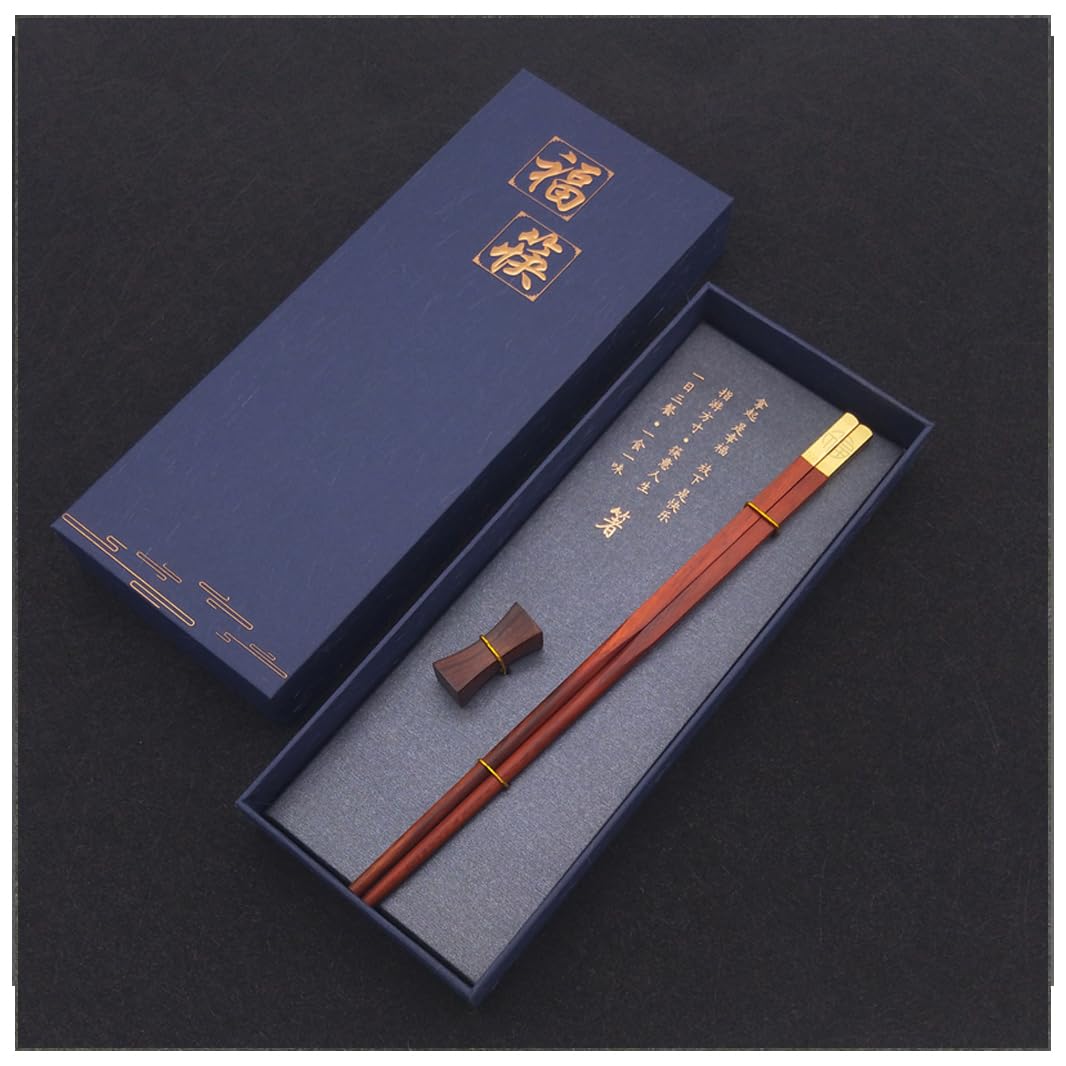 Coffret Cadeau de Baguettes réutilisables en Bois de qualité supérieure et de Repose-Baguettes – Baguettes Chinoises, japonaises et coréennes en Bois Naturel avec étui，P