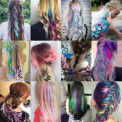 Miniatura 5 de 10 extensiones de cabello de colores con reflejos para fiesta, color gris claro, rizado, ondulado, postizo con clip en rayas sintéticas para niños,