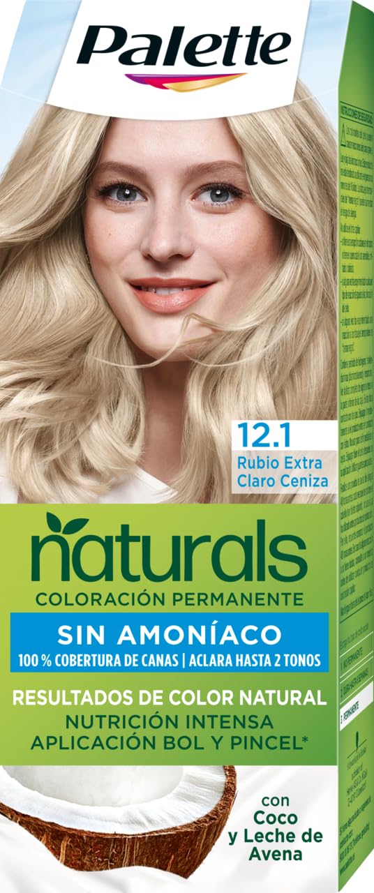 Schwarzkopf Palette Naturals - Tinte 12.1 Rubio Extra Claro Ceniza- Coloración Permanente Sin Amoníaco- Resultados de Color Natural (Pack de 5)