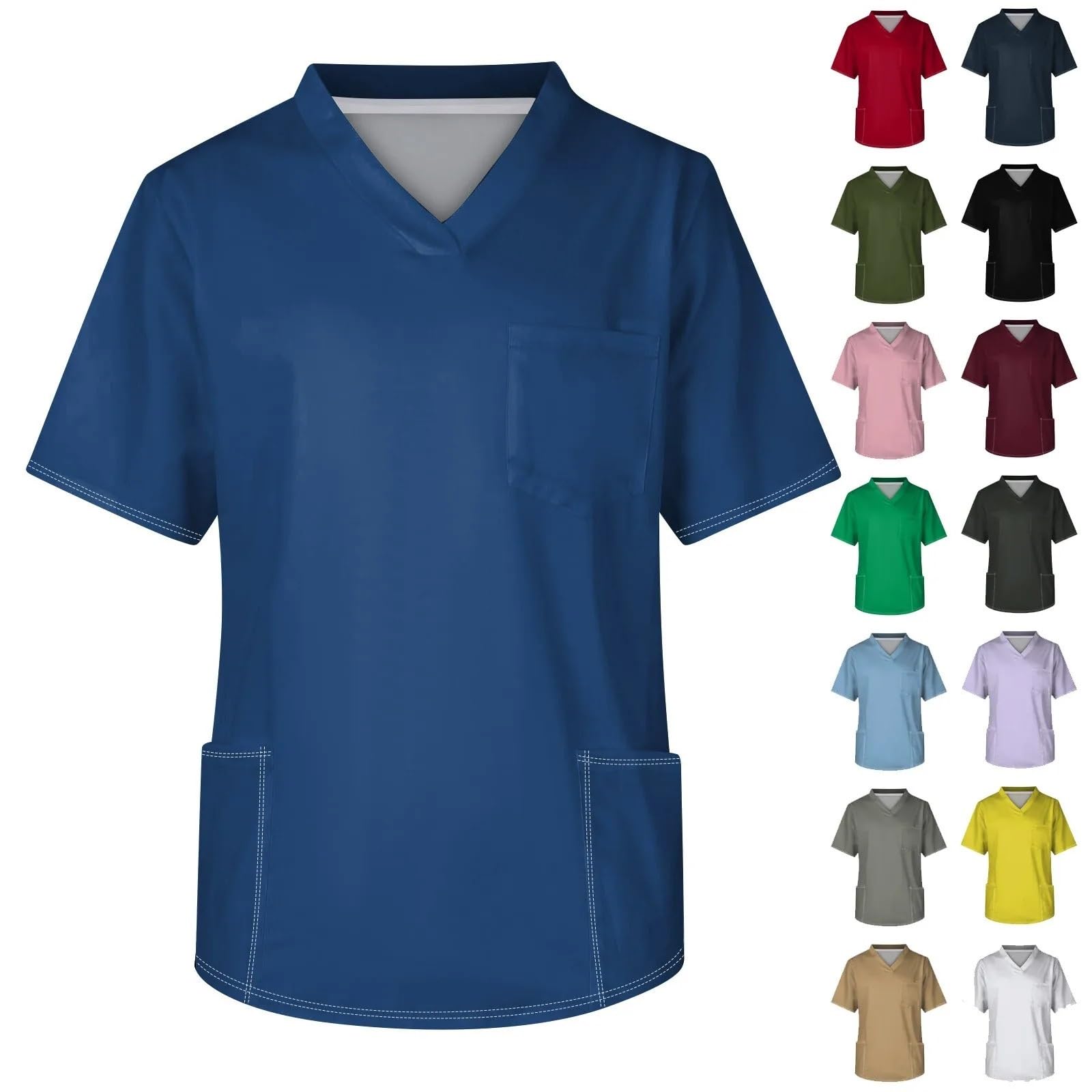 Uniforme d'infirmière d'été for Hommes, Couleur Unie, Manches Courtes, col en V, for infirmières, Blouses de Travail avec Poches